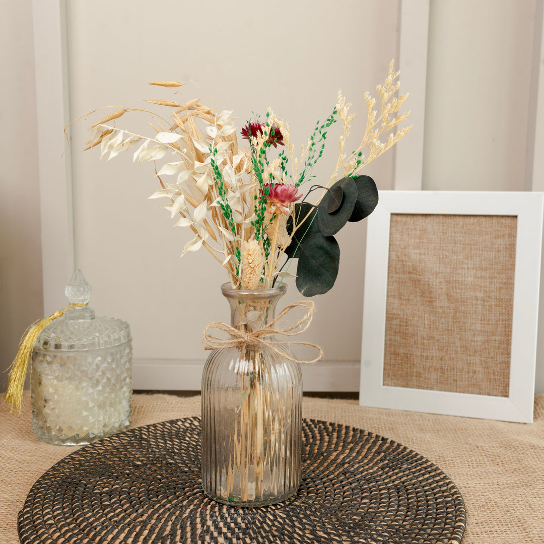 Crystal Bloom Clear Glass Vase with Dried Flowers | Modern Home Décor