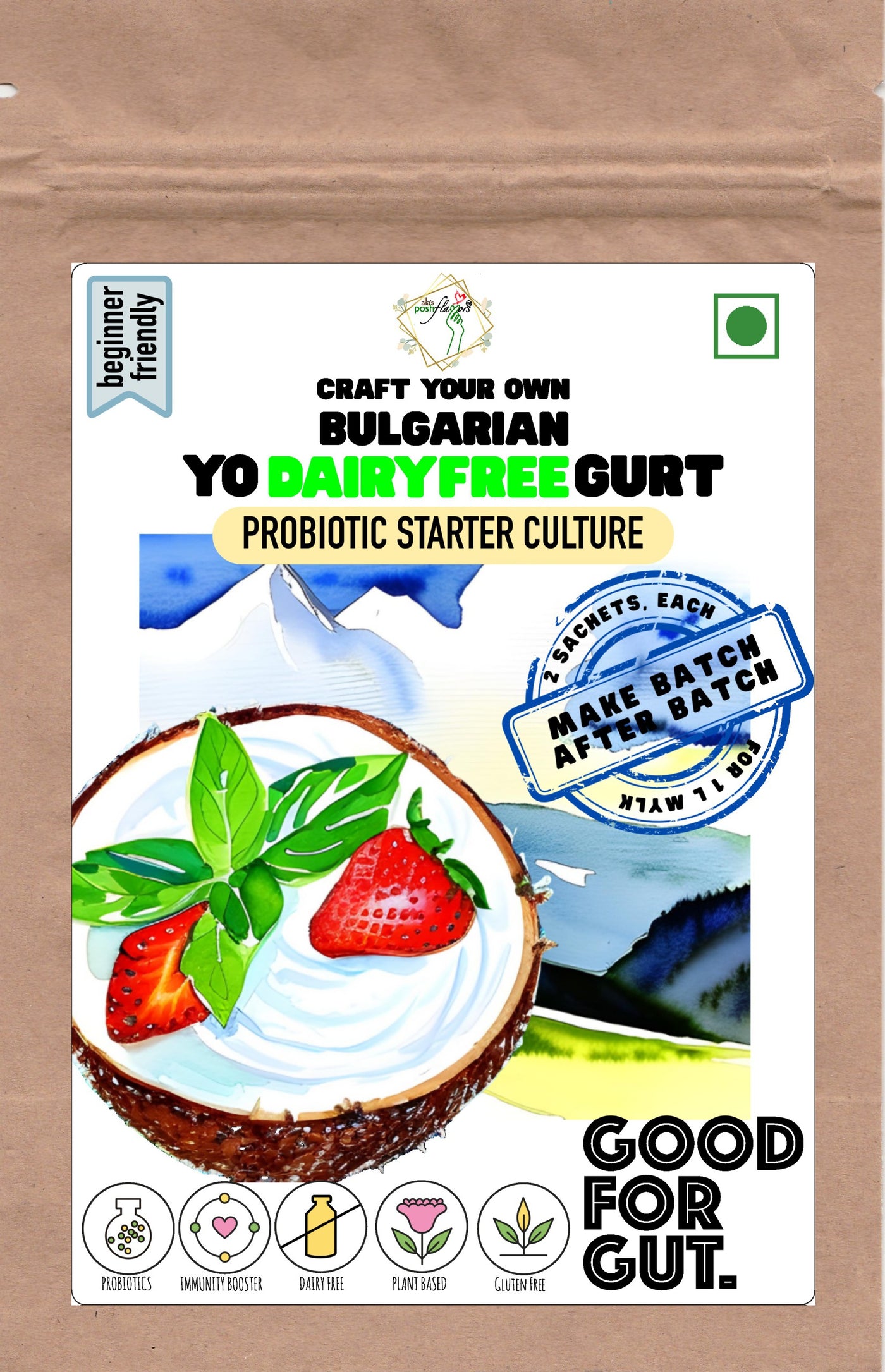 Bulgarian Yo -Dairy Free- Gurt Starter | Non-GMO | Plant Based Cultures | Make Batch-After-Batch at Home Easily | Imported from Europe
