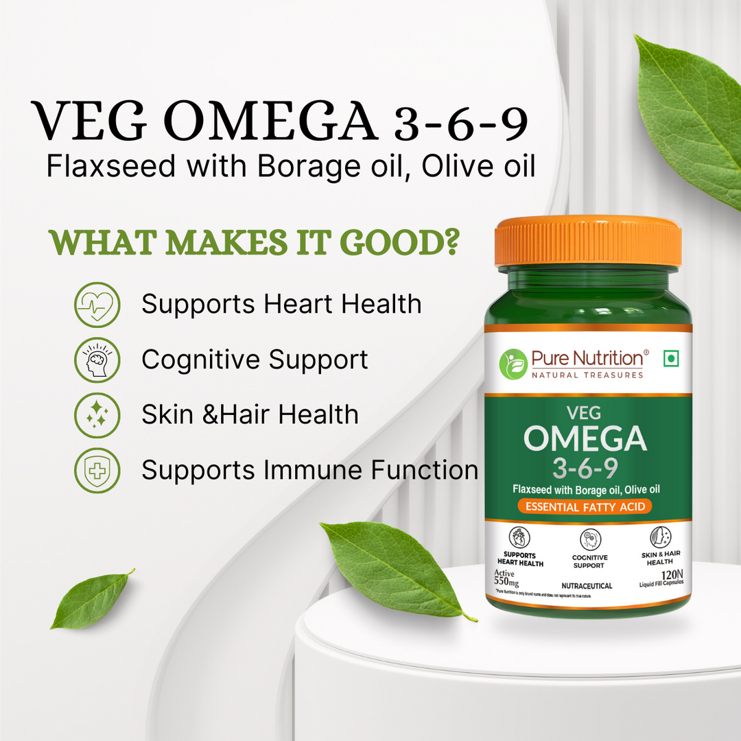 Veg Omega 3-6-9 Capsules  120 Count | Flaxseed & Sea Buckthorn