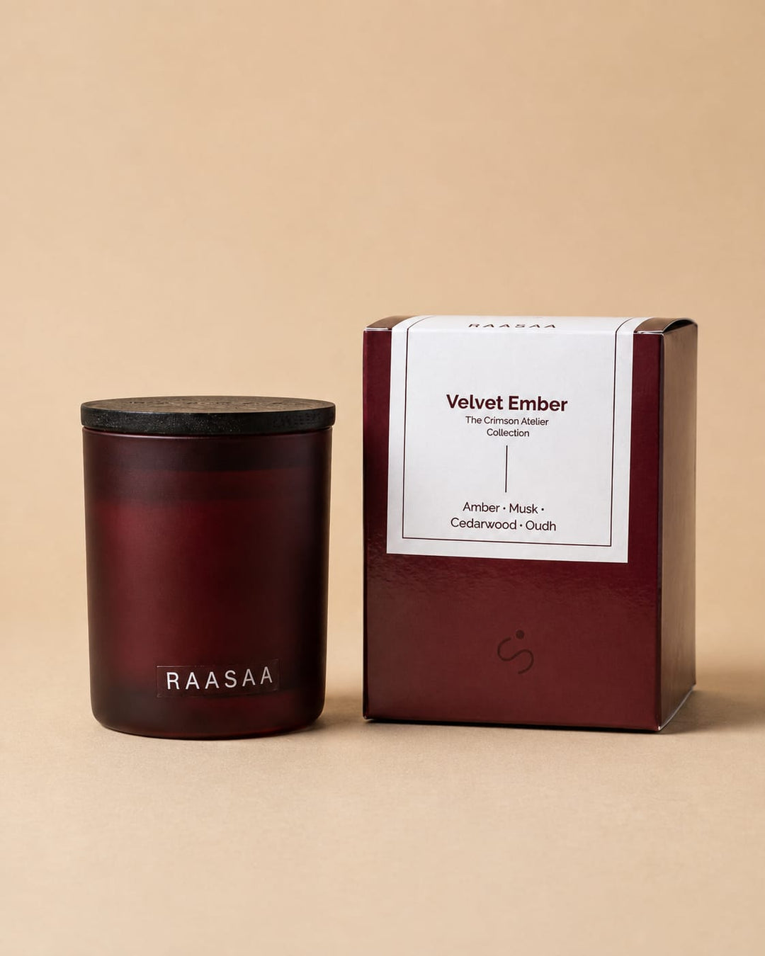 Raasaa Velvet Ember Luxury Scented Candle | Amber, Oud, Musk & Cedarwood | 160g | 30–35 Hours