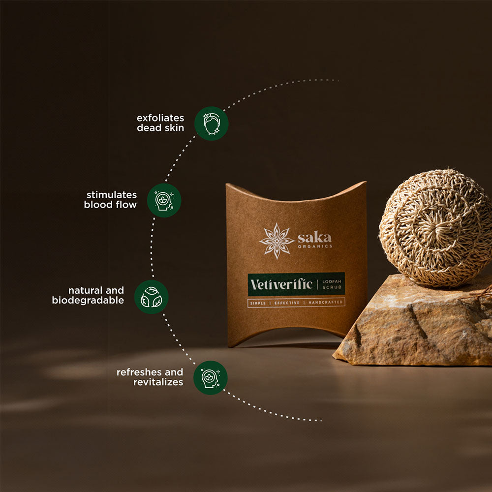 Saka Organics - Vetiverific | Handmade Vetiver Loofah Scrub | Natural Exfoliation for All Skin Types (1 pc)