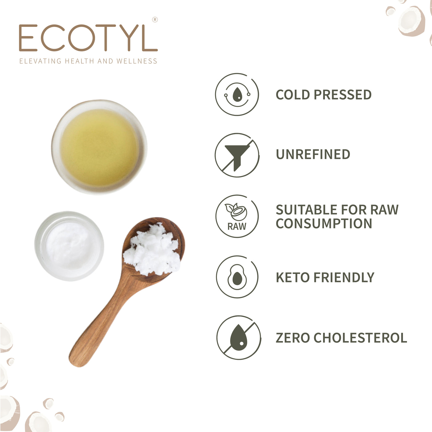 Ecotyl Cold-Pressed Virgin Coconut Oil | Kachi Ghani | Suitable for Cooking | 500ml