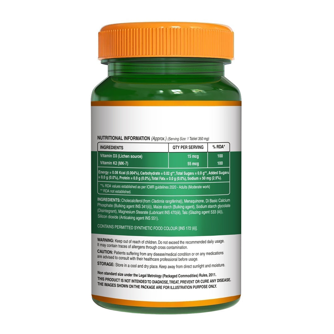 Vitamin D3 + K2 from Lichen  Bone, Heart & Calcium Support | 60 Tablets