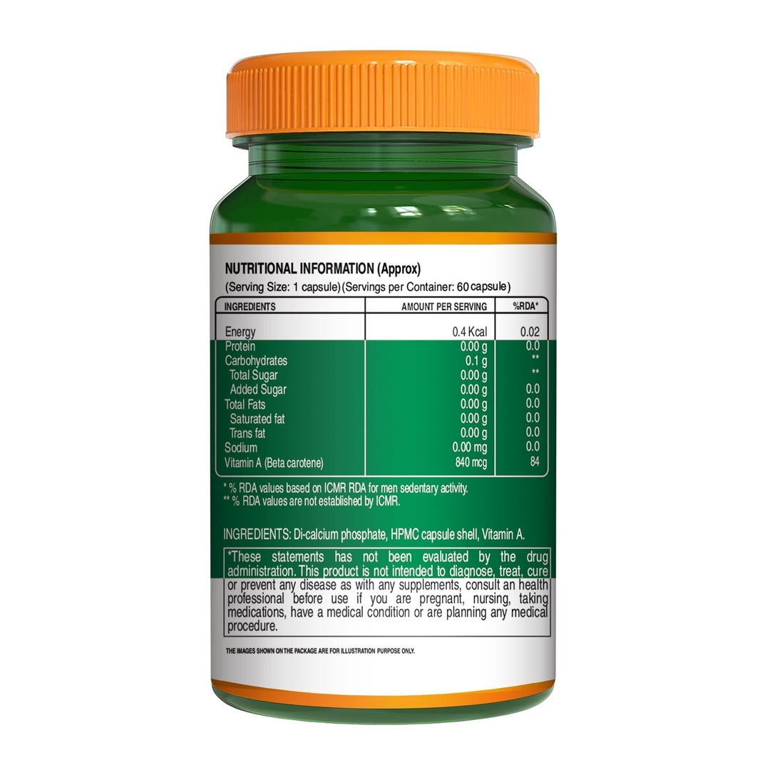 Plant Based Vitamin A - 60 Veg Capsules | Supports Eye Health, Immunity, and Antioxidant Defense