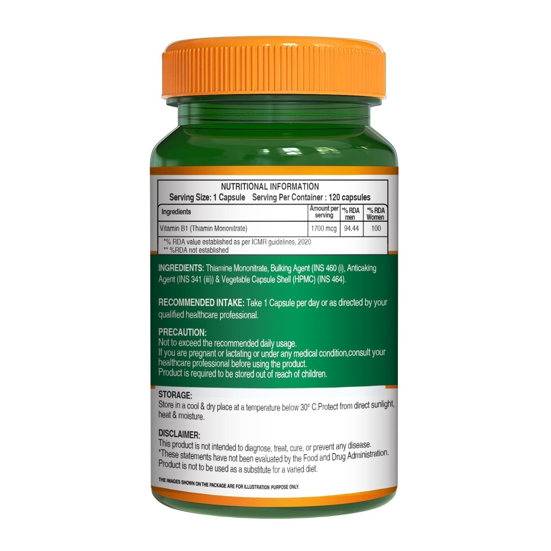 Vitamin B1 (Thiamine) Capsules 120 Count  Energy Metabolism & Nerve Health