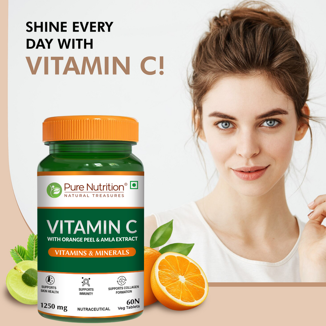 Vitamin C 1250mg -60 tablets with Orange Peel & Amla Extract for Skin & Immunity