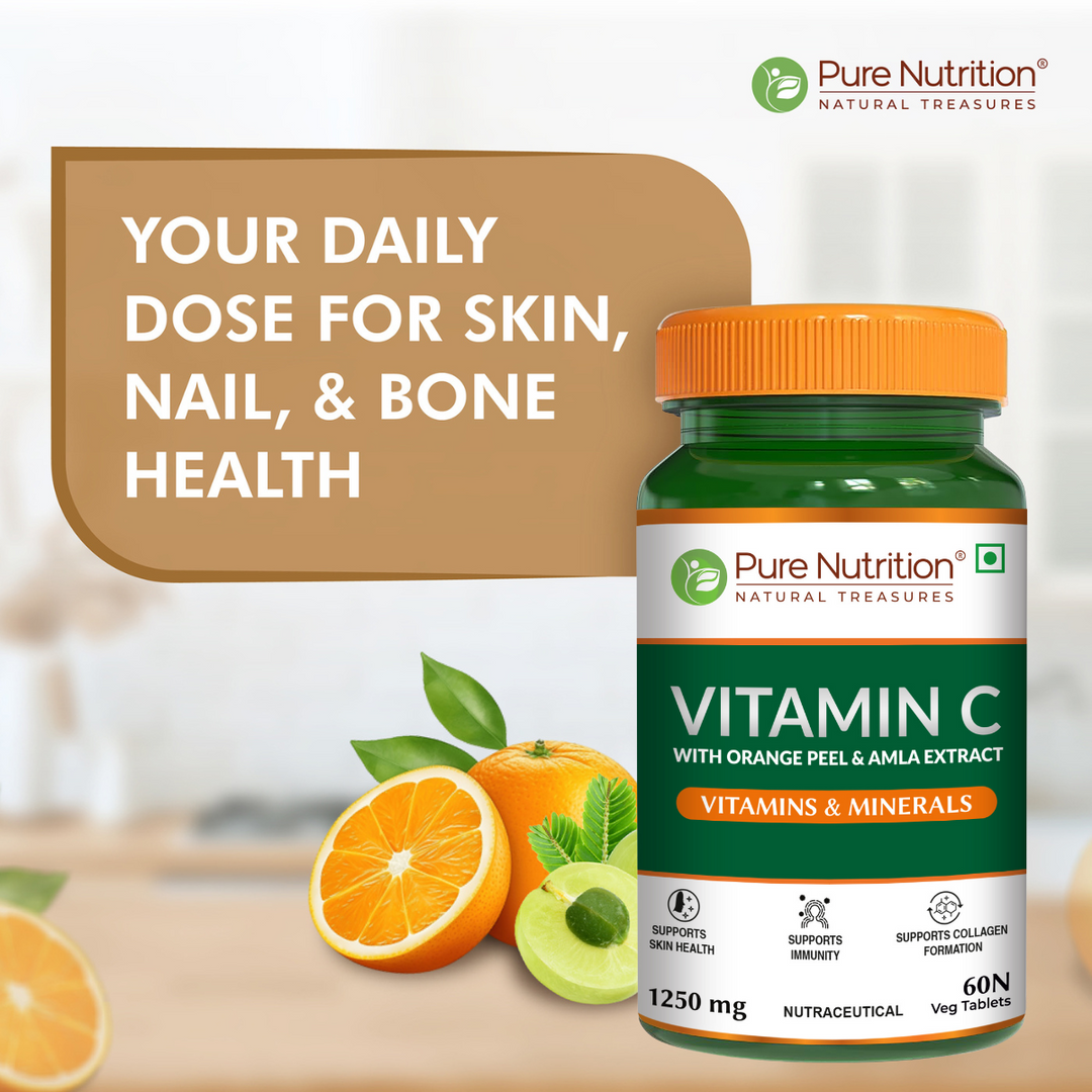 Vitamin C 1250mg -60 tablets with Orange Peel & Amla Extract for Skin & Immunity