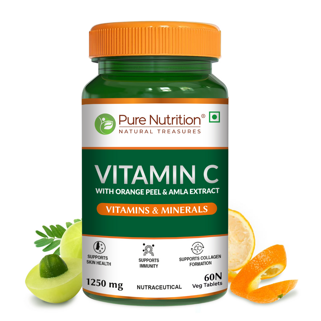 Vitamin C 1250mg -60 tablets with Orange Peel & Amla Extract for Skin & Immunity
