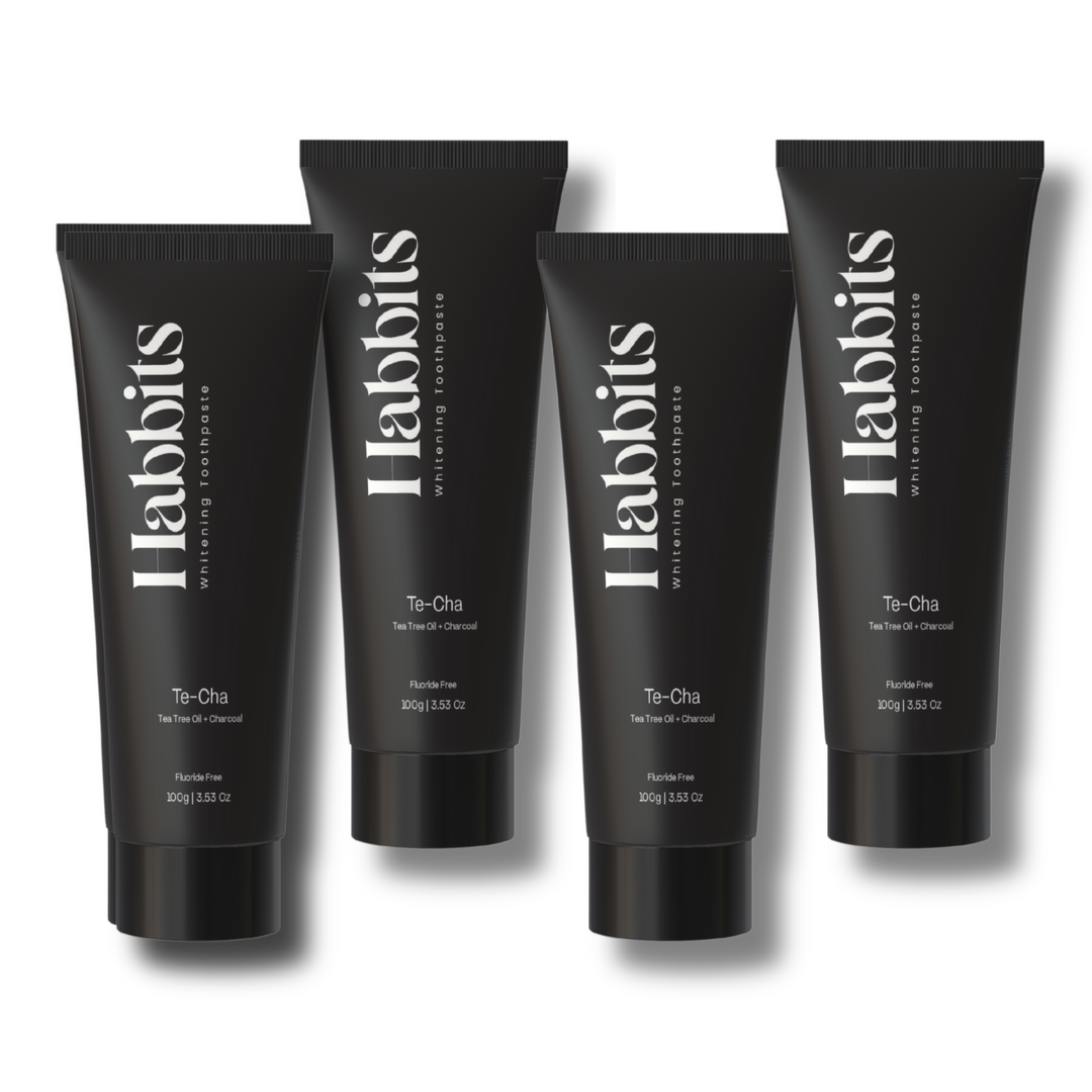 Habbits Te-Cha Whitening Toothpaste | Tea Tree + Activated Charcoal | Fluoride-Free | Fights Plaque & Bad Breath | Natural, Vegan, Enamel-Safe Toothpaste