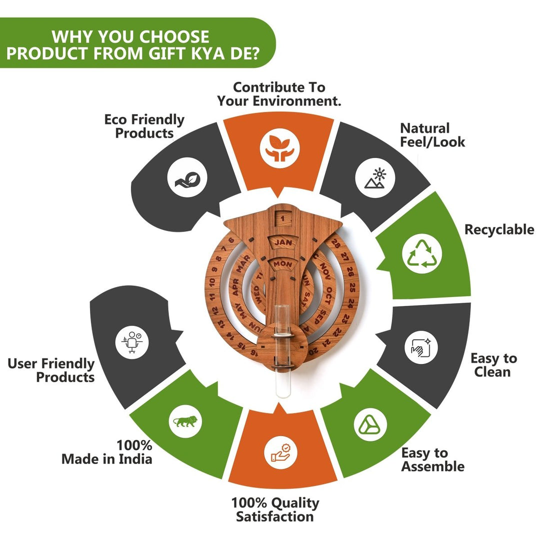 Gift Kya De Infinite Circular Wall Calendar (Dark Wood Theme) | Wood Calendar & Test Tube Planter | New Year Gift