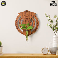 Gift Kya De Infinite Circular Wall Calendar (Dark Wood Theme) | Wood Calendar & Test Tube Planter | New Year Gift