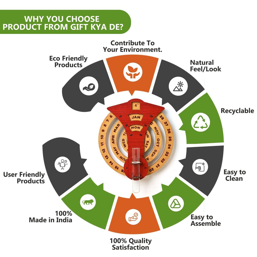 Gift Kya De Infinite Circular Wall Calendar (Red Theme) | Wood Calendar & Test Tube Planter | New Year Gift