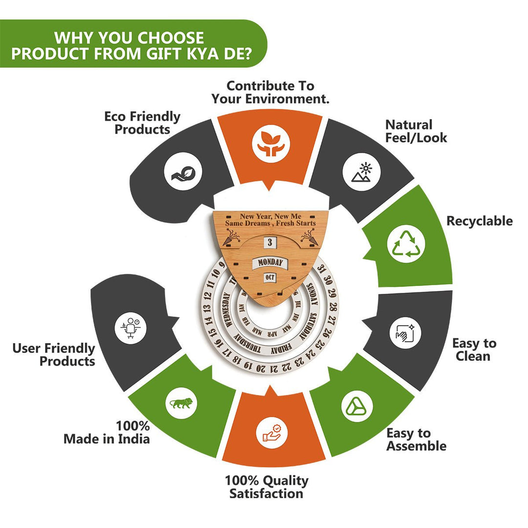 Gift Kya De Infinite Circular Wall Calendar (Bamboo Theme) | Calendar With Clock & Diary Combo Available