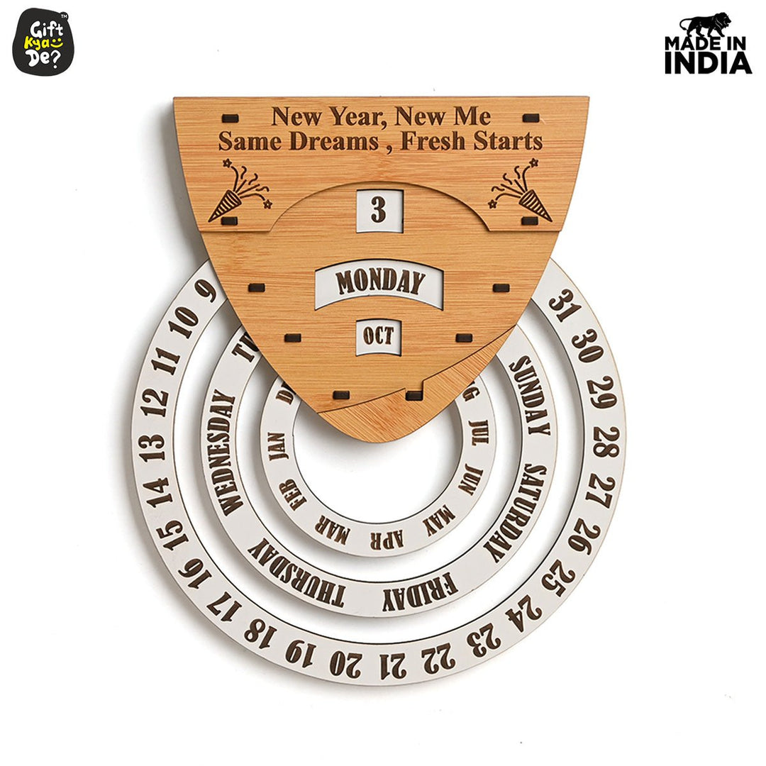Gift Kya De Infinite Circular Wall Calendar (Bamboo Theme) | Calendar With Clock & Diary Combo Available