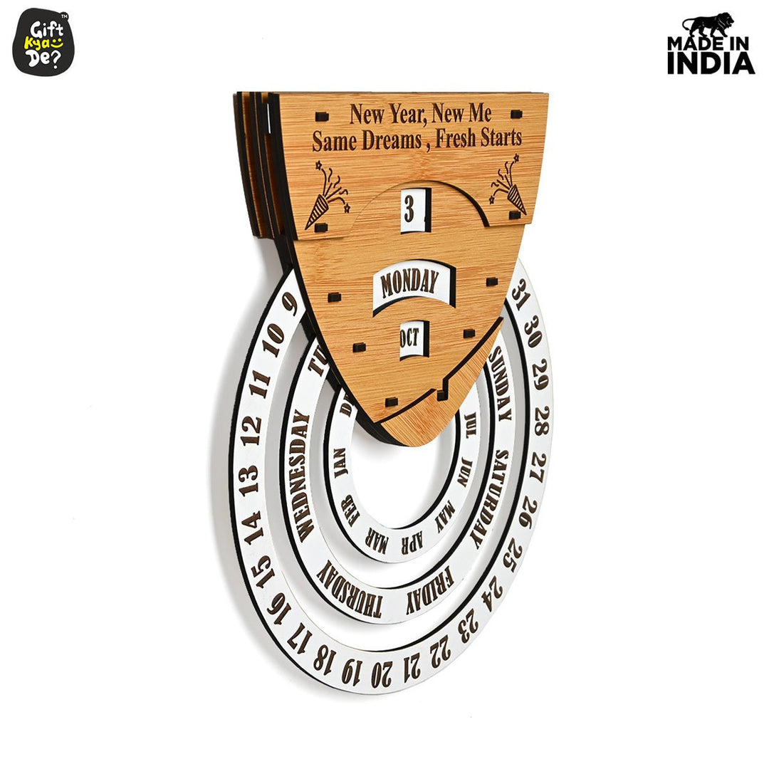 Gift Kya De Infinite Circular Wall Calendar (Bamboo Theme) | Calendar With Clock & Diary Combo Available
