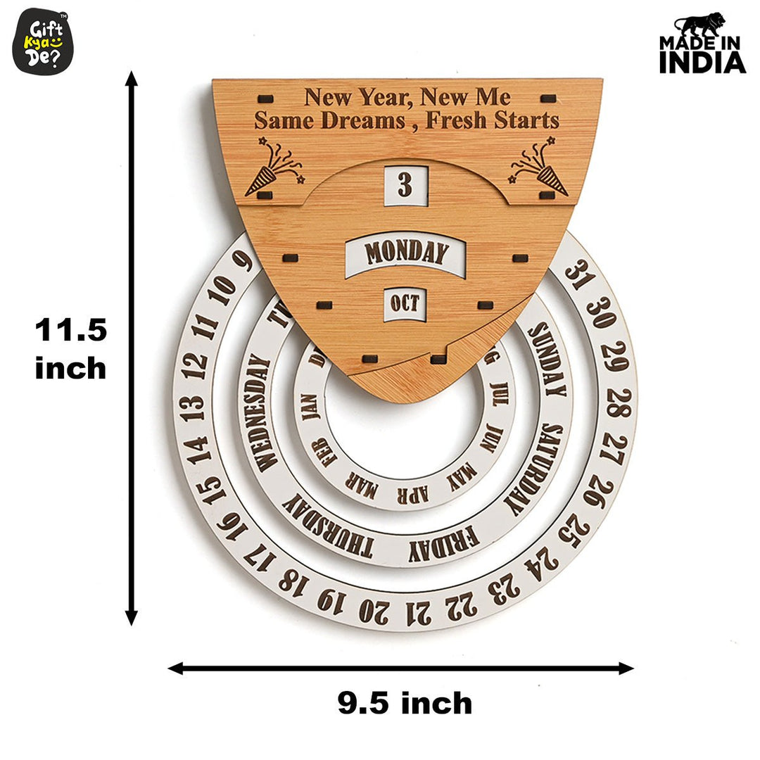 Gift Kya De Infinite Circular Wall Calendar (Bamboo Theme) | Calendar With Clock & Diary Combo Available
