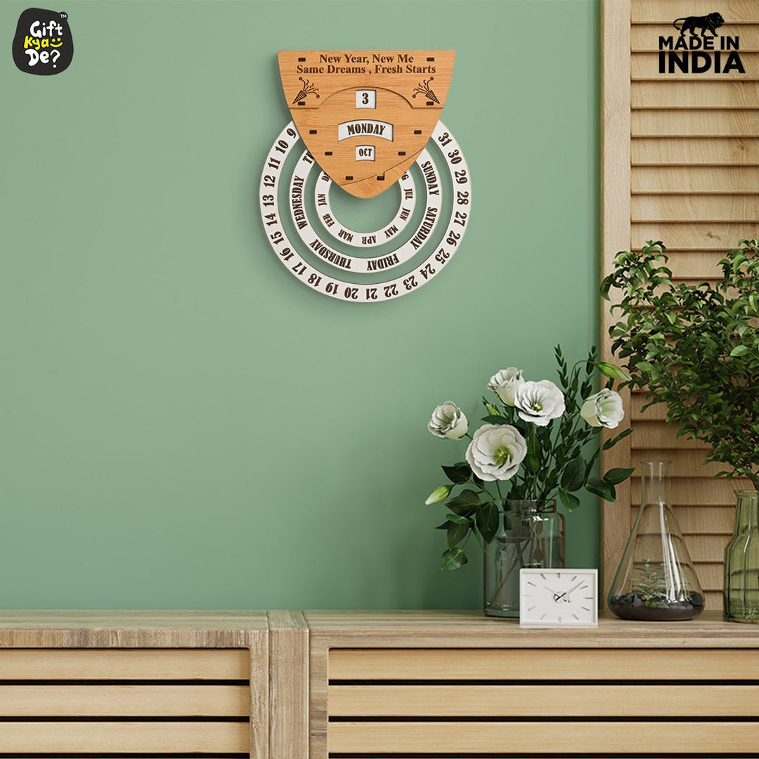 Gift Kya De Infinite Circular Wall Calendar (Bamboo Theme) | Calendar With Clock & Diary Combo Available