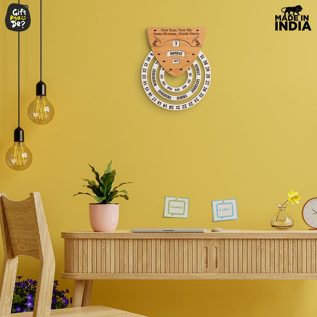 Gift Kya De Infinite Circular Wall Calendar (Bamboo Theme) | Calendar With Clock & Diary Combo Available