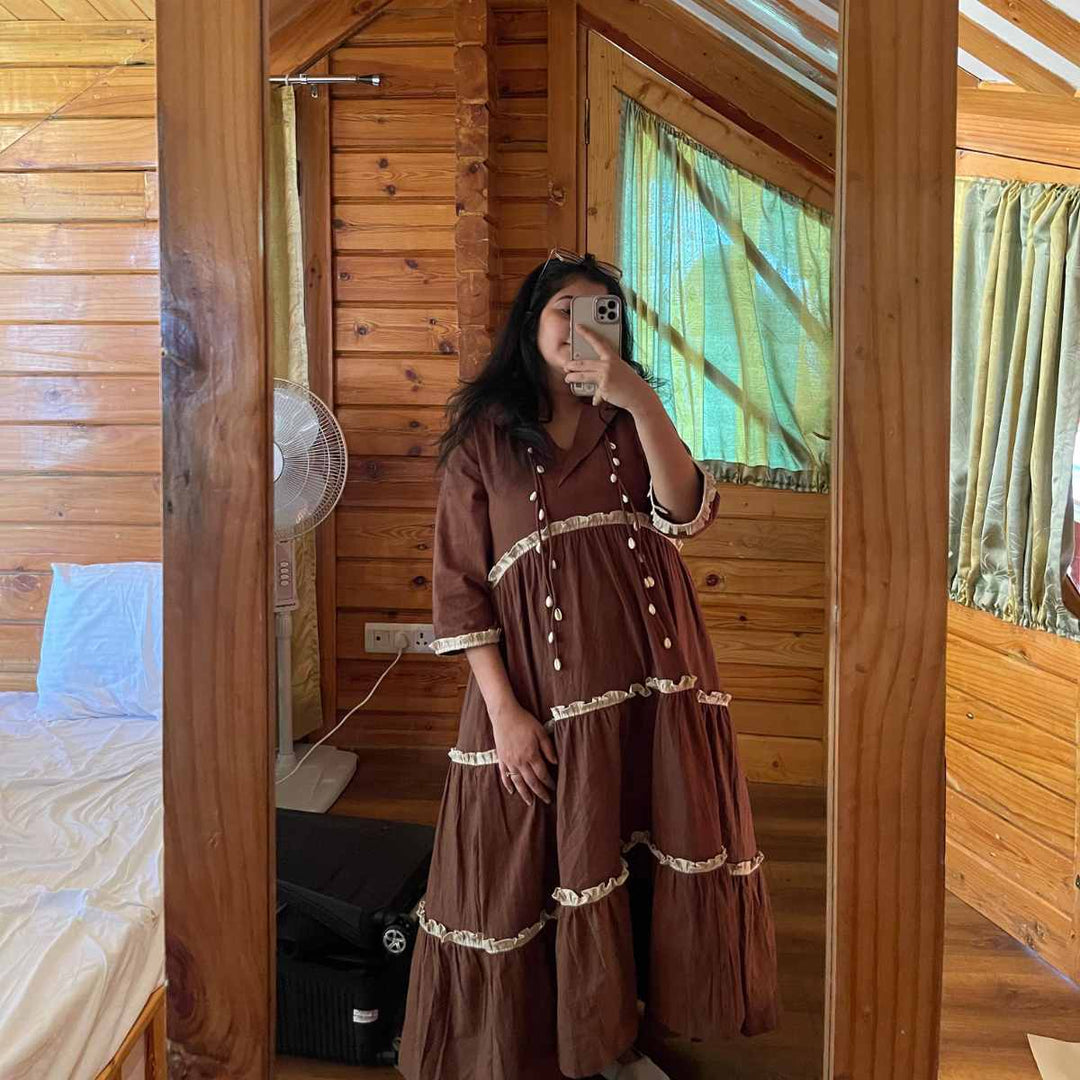 Walnut Tier Long Dress - Suspire