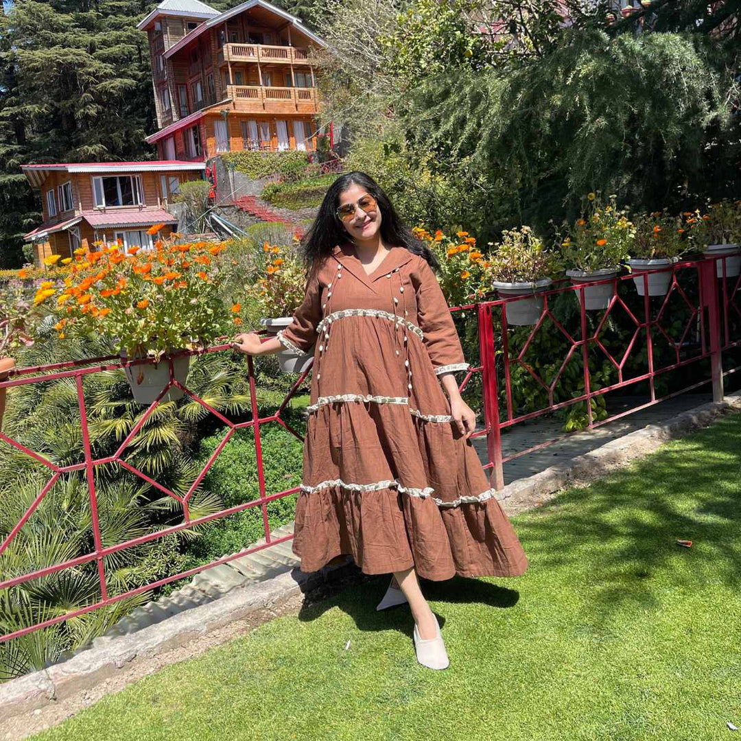 Walnut Tier Long Dress - Suspire