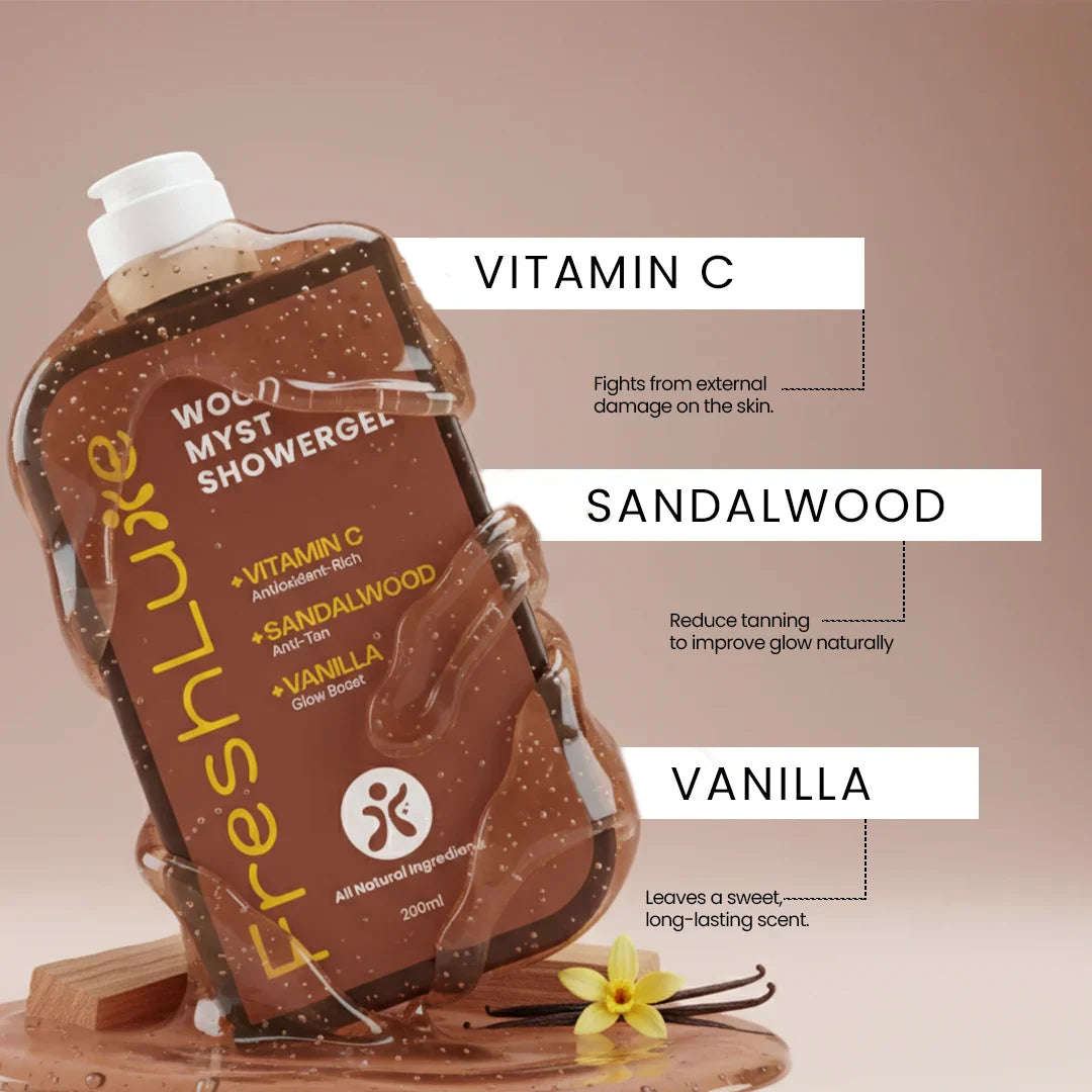Wood Myst Body Wash | Reduces Uneven Skin Tone & Dullness | Vanilla Scent