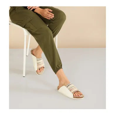 Mist Natural Multi Wide Strap Slide Sandals