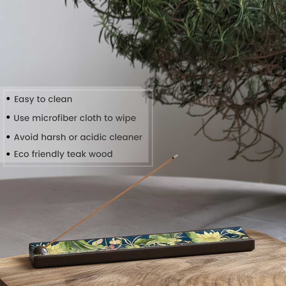 KHEONI Incense Holder Agarbatti Stand (Wooden Ceramic Floral Design)