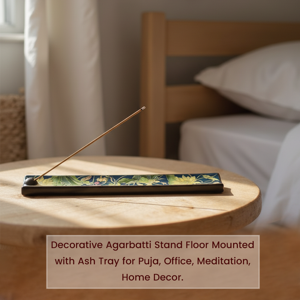 KHEONI Incense Holder Agarbatti Stand (Wooden Ceramic Floral Design)