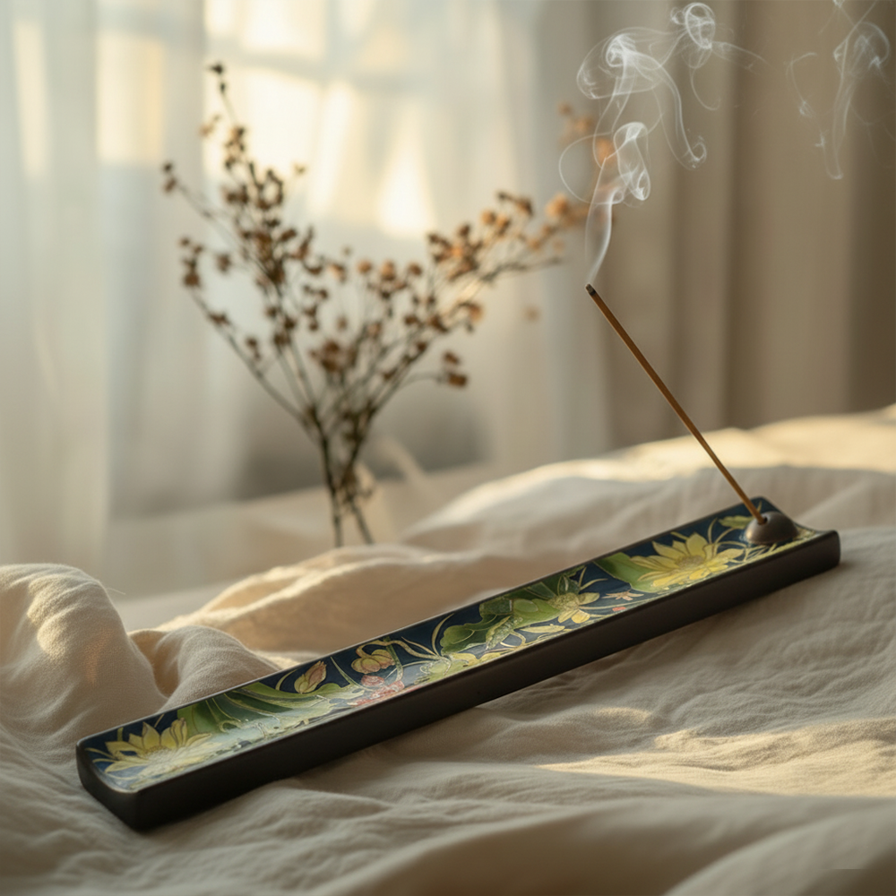 KHEONI Incense Holder Agarbatti Stand (Wooden Ceramic Floral Design)