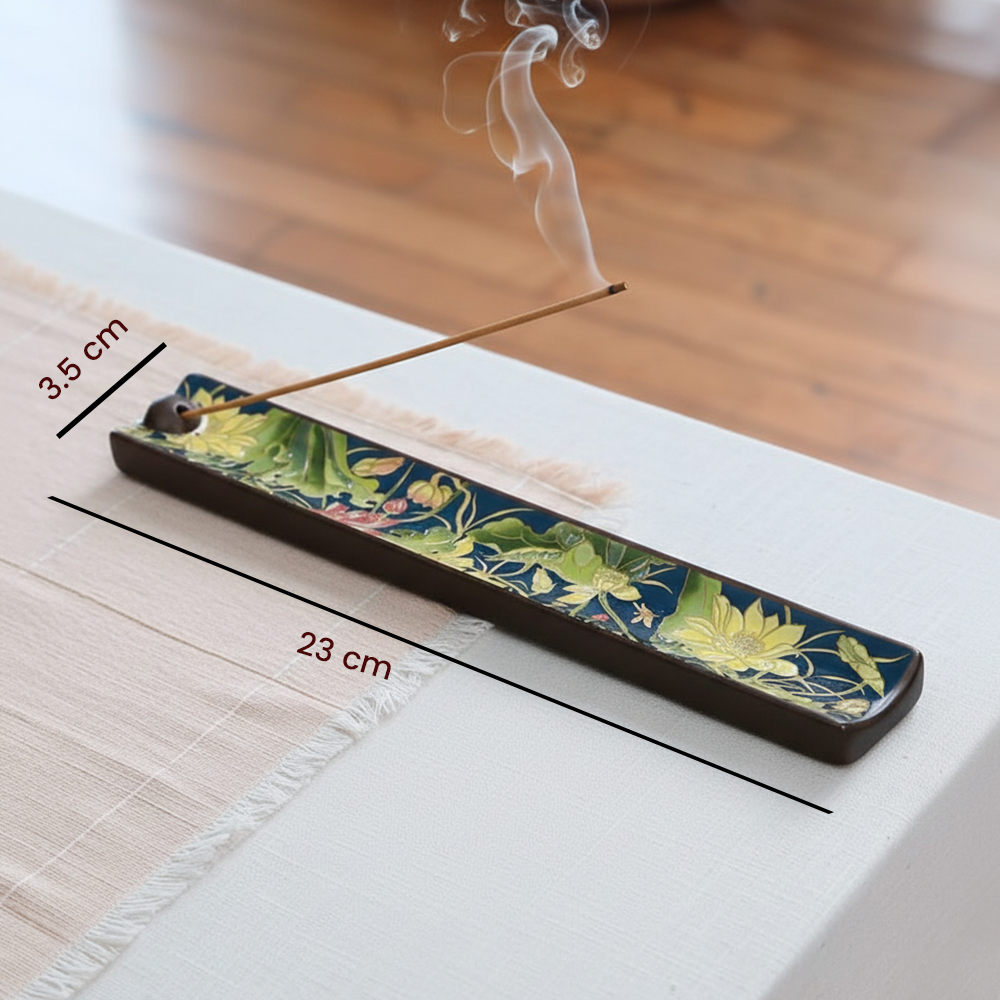 KHEONI Incense Holder Agarbatti Stand (Wooden Ceramic Floral Design)
