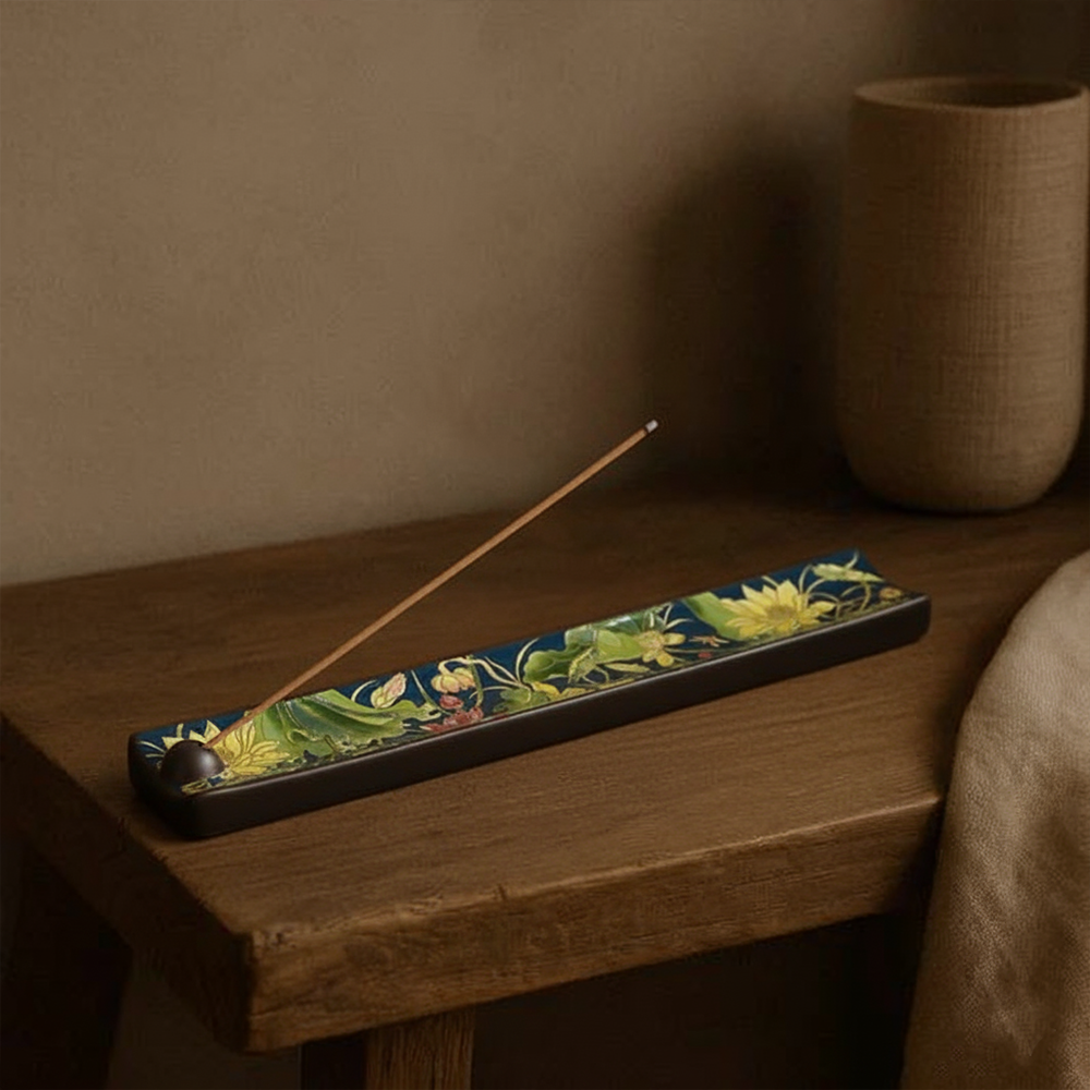 KHEONI Incense Holder Agarbatti Stand (Wooden Ceramic Floral Design)