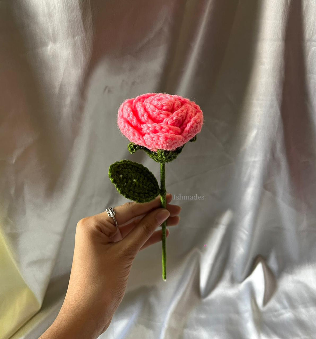 Ishmades Crochet Pink Rose Stick