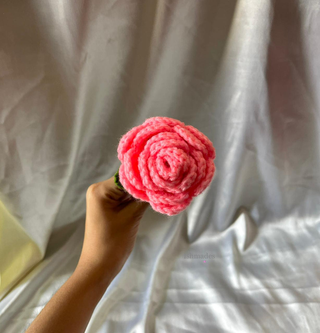 Ishmades Crochet Pink Rose Stick