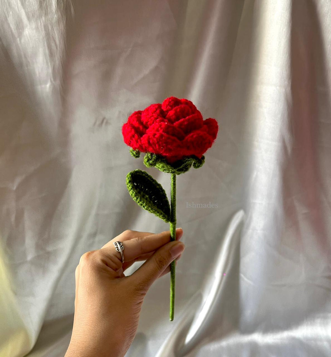 Ishmades Crochet Red Rose Stick