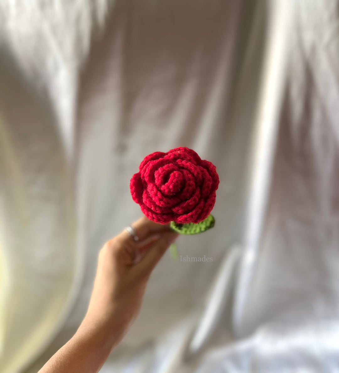 Ishmades Crochet Red Rose Stick