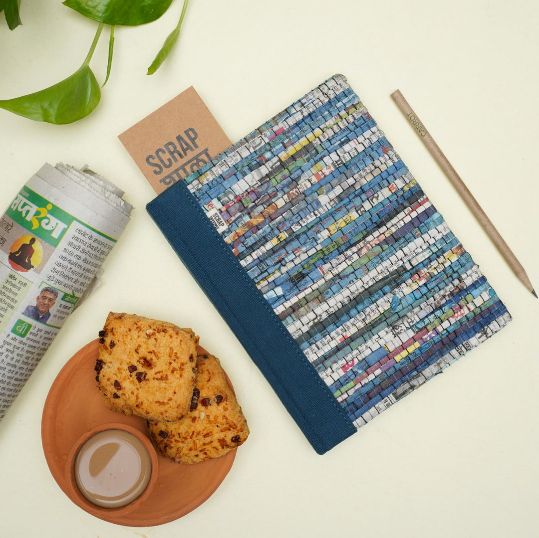 Upcycled Corporate Diary | Blue hardbound Cover | 100 recycled paper | Handcrafted | Scrapshala