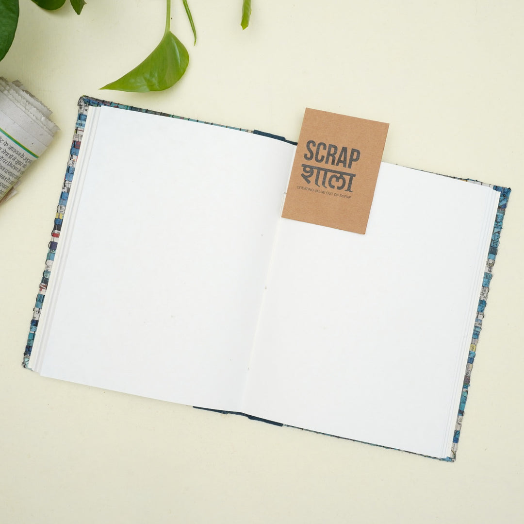 Upcycled Corporate Diary | Blue hardbound Cover | 100 recycled paper | Handcrafted | Scrapshala