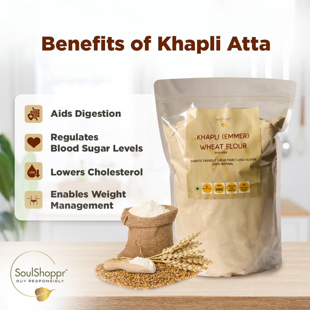 Khapli Wheat Flour | Low Gluten | 2 Kg | Aids in Digestion