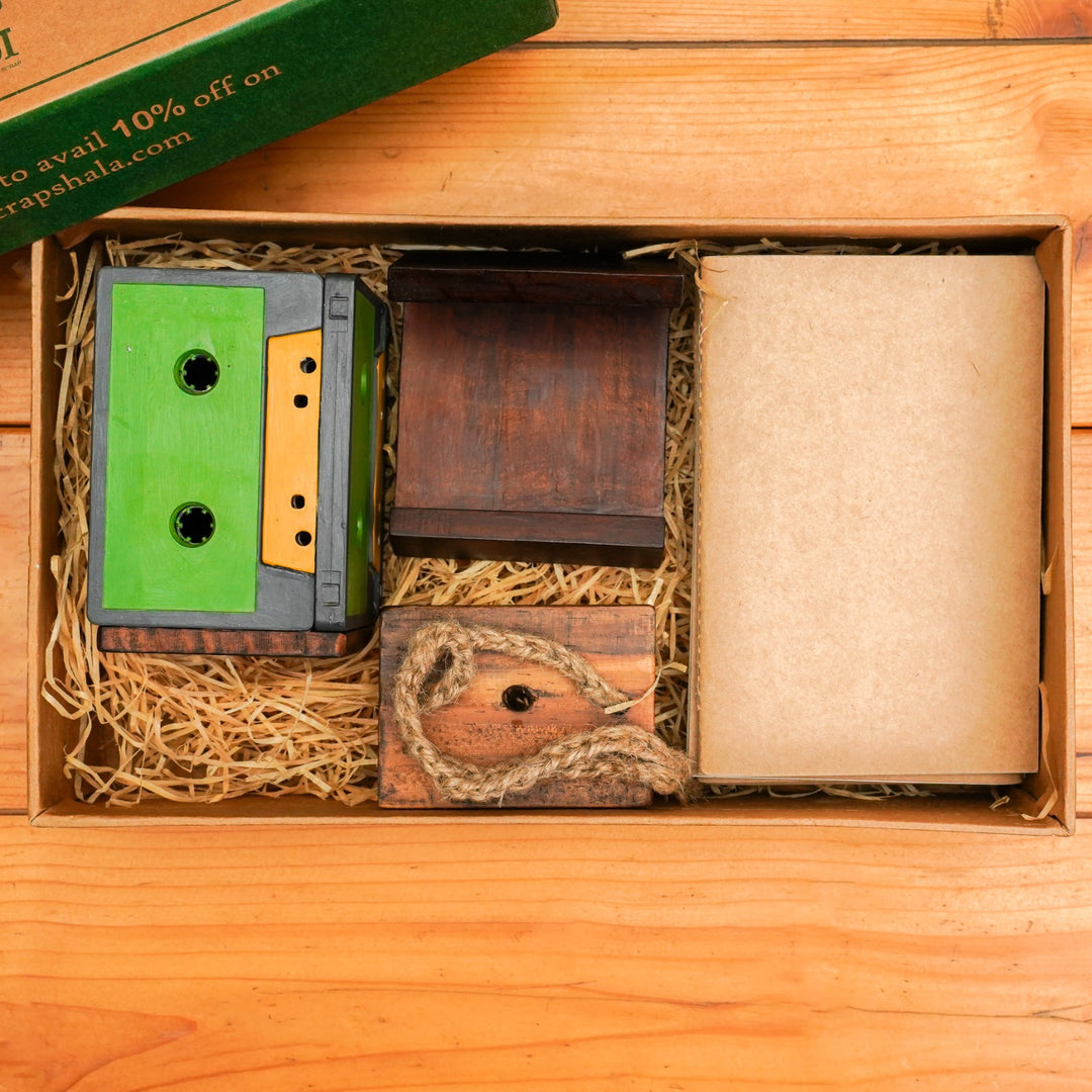 Green My Desk Gift Hamper | Upcycled Penstand | Pack of 4 Notepads | Hanging Indoor Planter | Office Mobile Holder| Sustainably Handcrafted