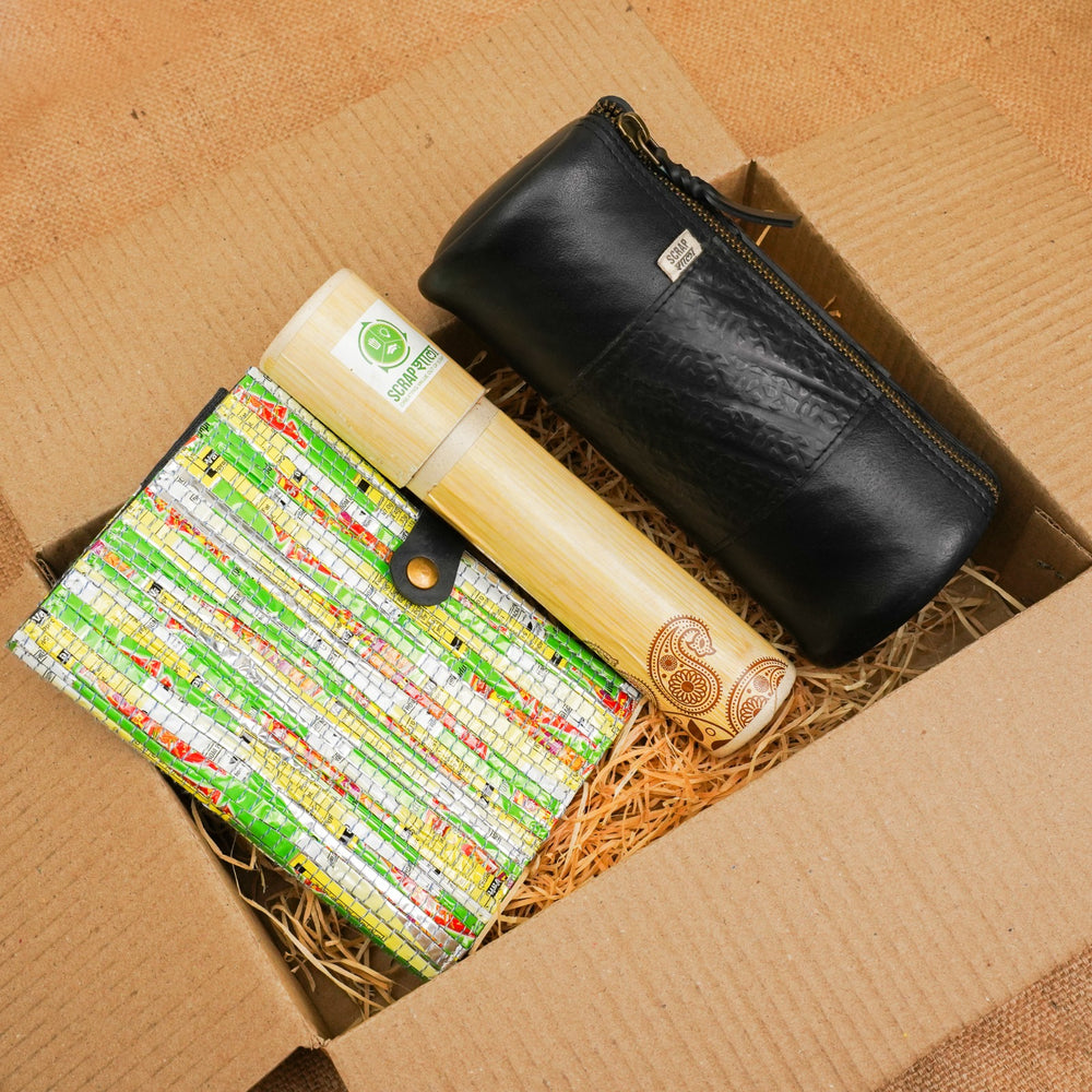 Wanderlust Gift Hamper | Travel Zip Pouch | Travel Journal | Zero waste travel kit | Handcrafted in india
