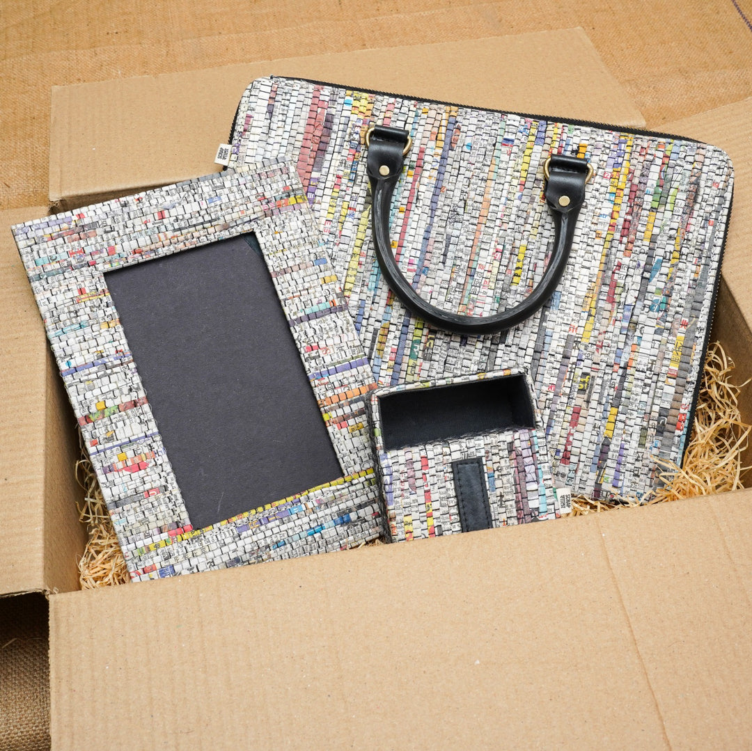 Premium Upcycled Corporate Gift Hamper | Laptop Sleeve Bag | Business Card Holder | Photo Frame | Scrapshala