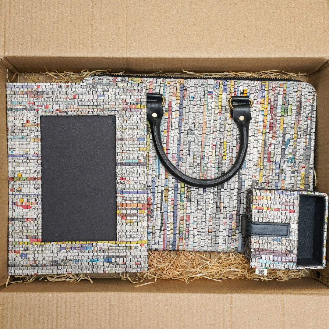 Premium Upcycled Corporate Gift Hamper | Laptop Sleeve Bag | Business Card Holder | Photo Frame | Scrapshala