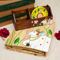 Pichwai Housewarming Gift Hamper | Pichwai Runner | Pichwai Dining Cutlery Holder | Pichwai Tea Light Holder | Scrapshala