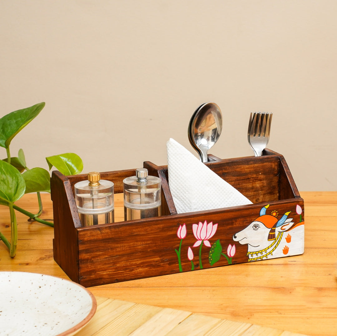 Pichwai Housewarming Gift Hamper | Pichwai Runner | Pichwai Dining Cutlery Holder | Pichwai Tea Light Holder | Scrapshala