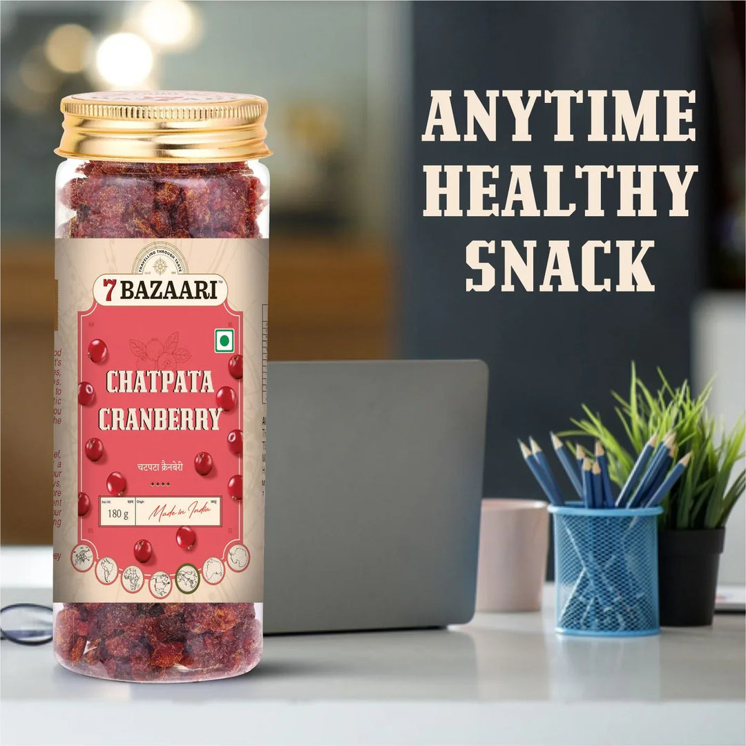 7 BAZAARI Chatpata Cranberry - Premium Spicy & Tangy Dried Cranberries with Chatpata Seasoning 180 gm