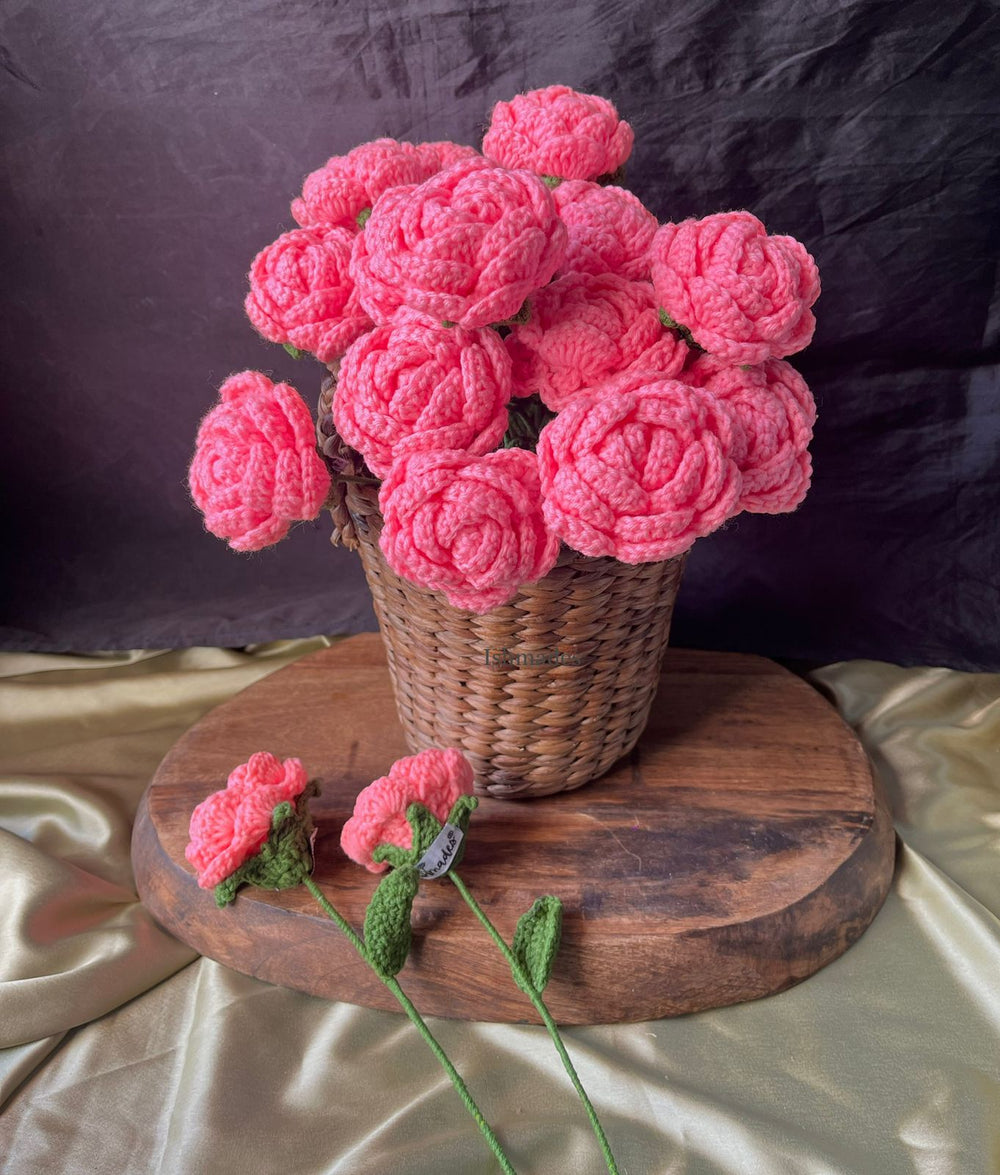 Ishmades Crochet Pink Rose Stick