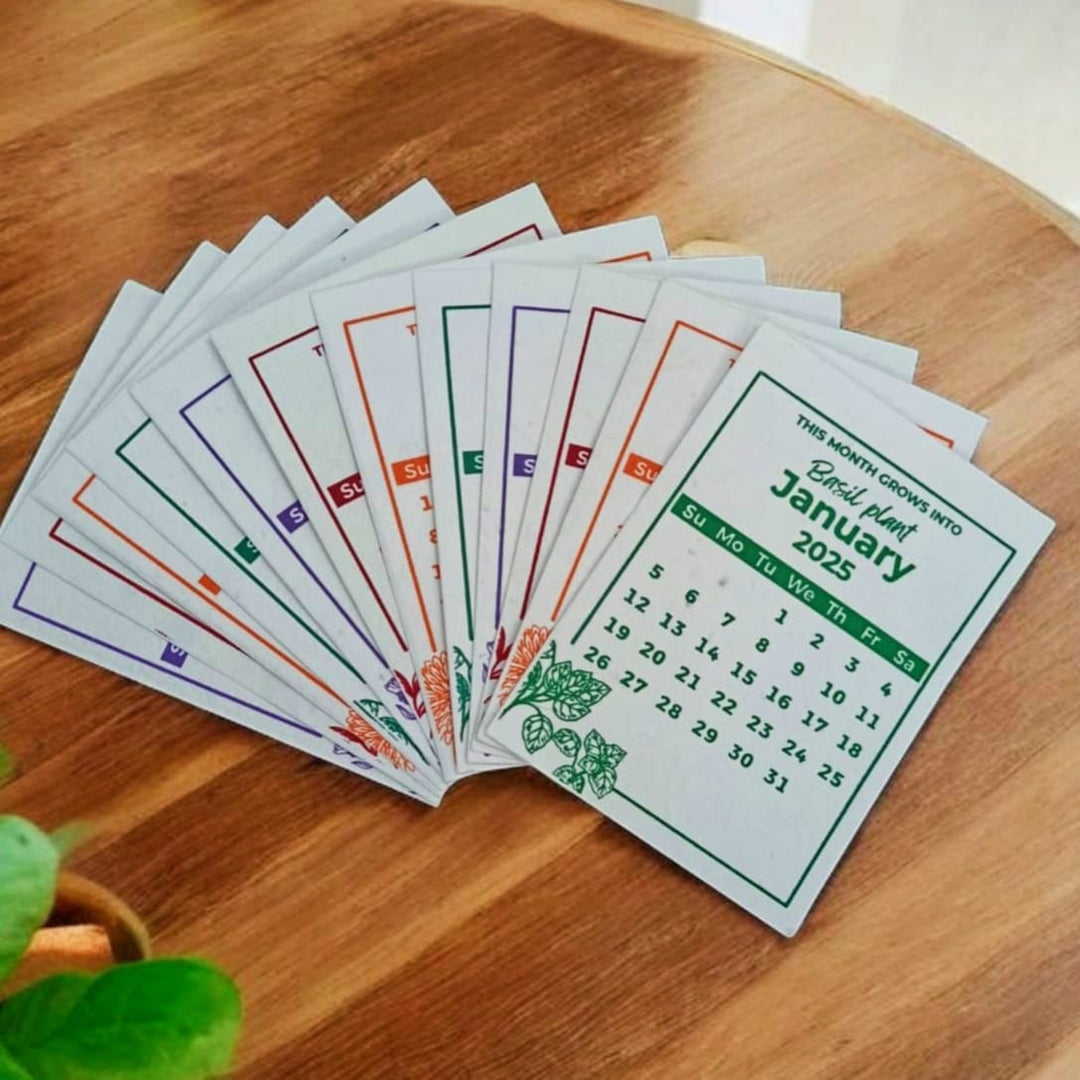 Scrapshala Plantable calendar 2025 seed paper | Eco-friendly | With wooden easel stand