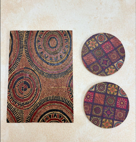 MiRa Gifting Solutions Hand Printed Cork Diary with Hand Printed Coaster