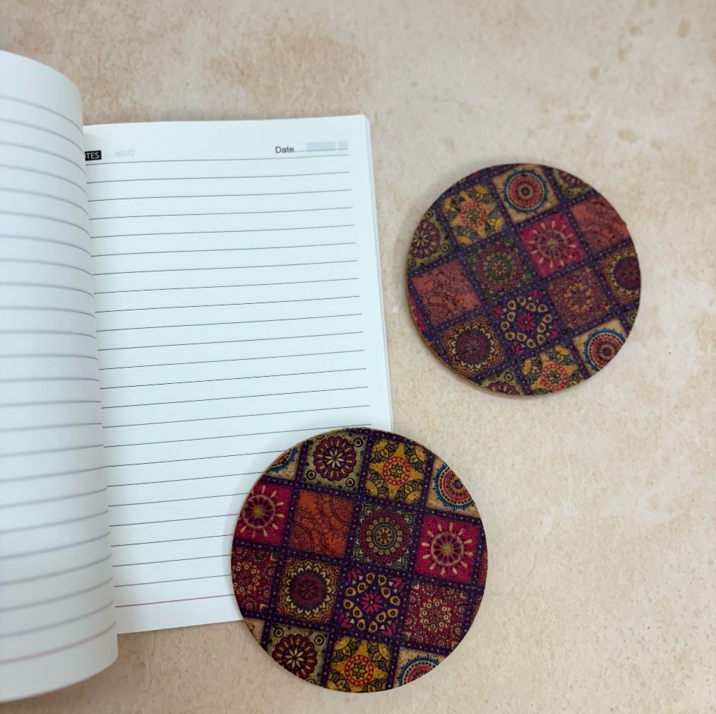 MiRa Gifting Solutions Hand Printed Cork Diary with Hand Printed Coaster
