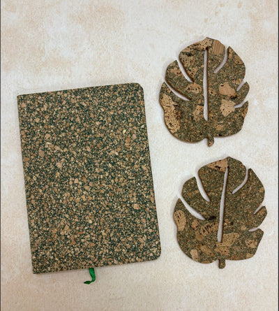 MiRa Gifting Solutions Cork Diary with Leaf Cork Coaster (Set of 4)